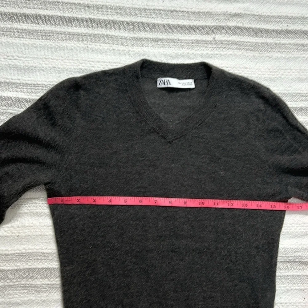 Zara Women S Wool Alpaca Blend V Neck Sweater Charcoal Gray Long Sleeve